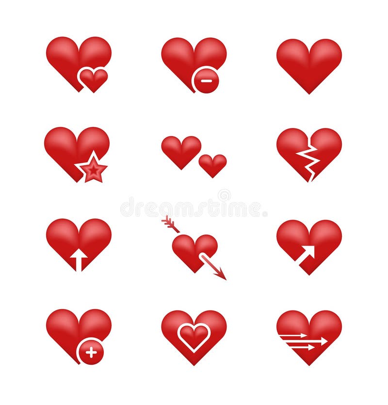 Heart love emoji, emoticons vector set