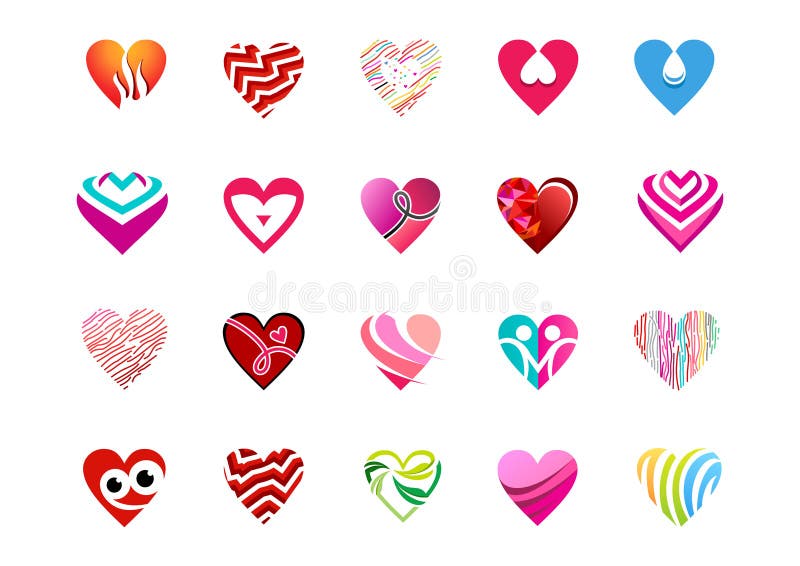 heart valentine icon set, heart valentine logo set, love signs logo, collection of hearts symbol icon vector illustration