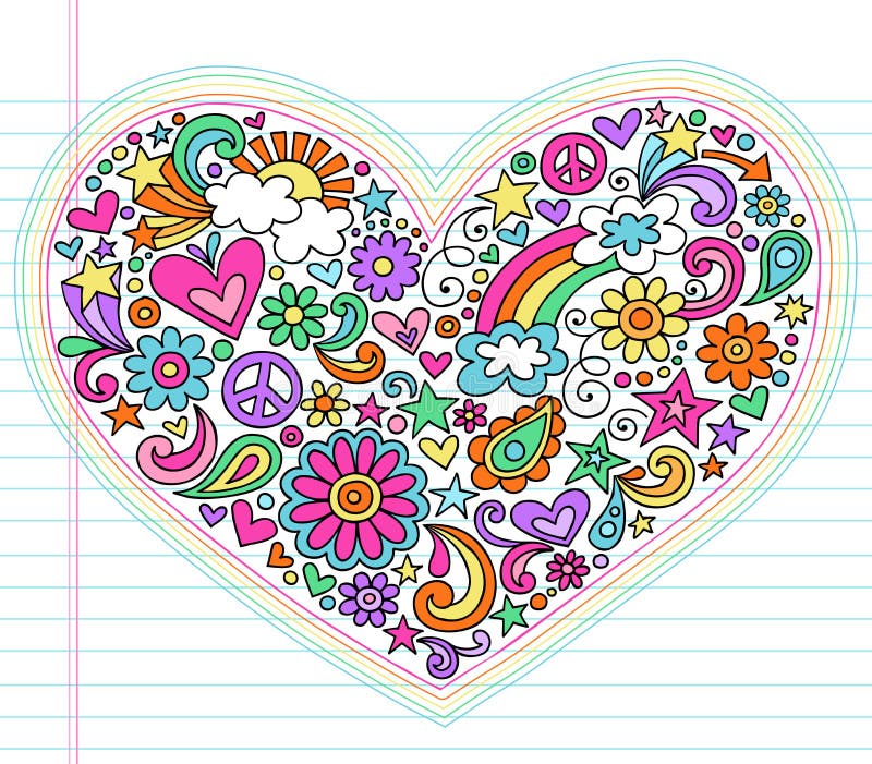 Heart Love Psychedelic Doodles Vector Set