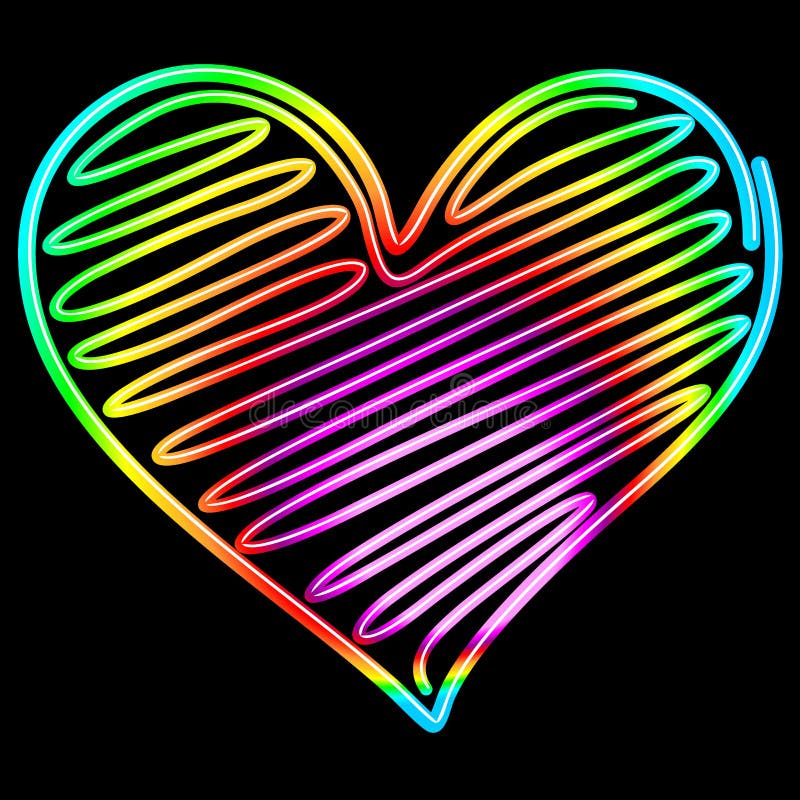 Heart Love Valentine Neon Led Psychedelic Rainbow Light Vector illustration