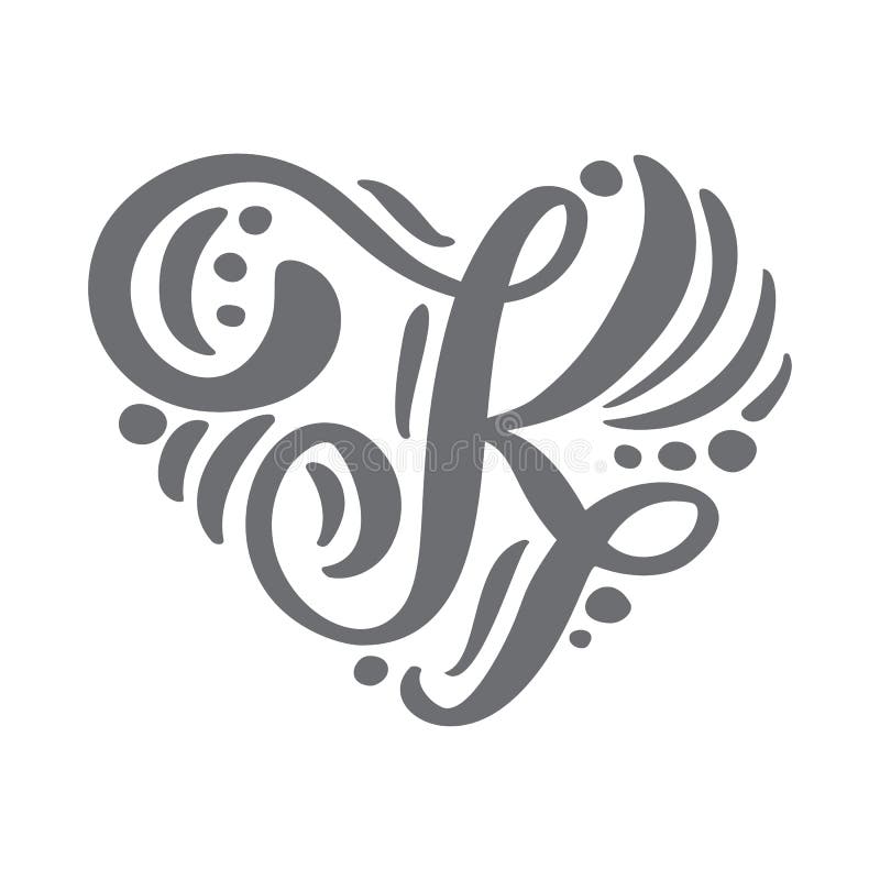 Heart Love Vector Hand Drawn Calligraphic Scandinavian Floral K Logo ...