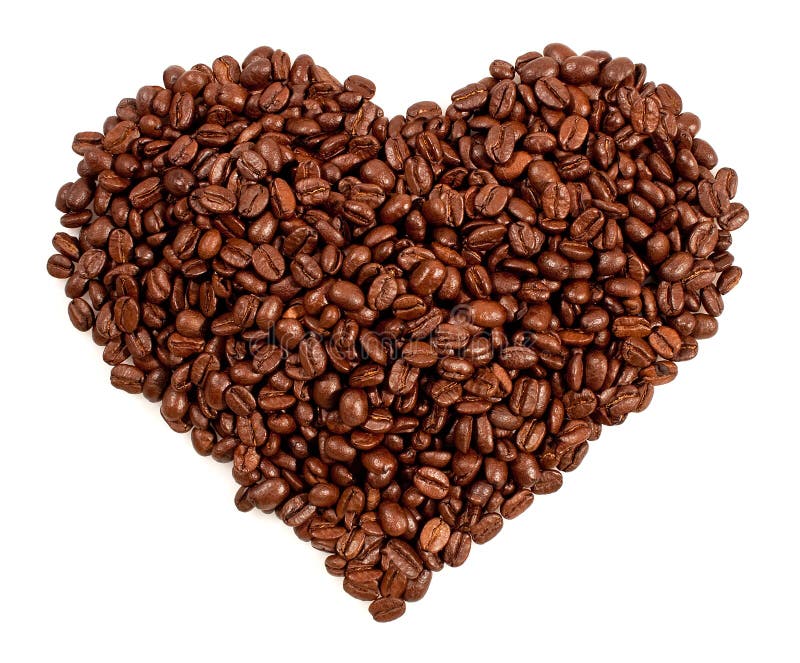 Heart made of coffee beans in a white background