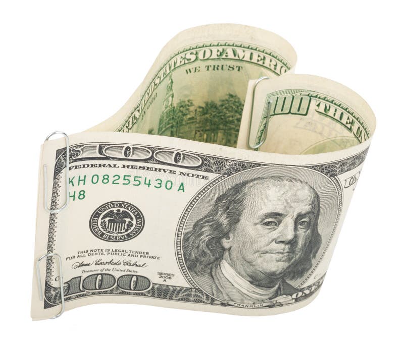 Heart made of hundred dollar bills royalty free stock photography