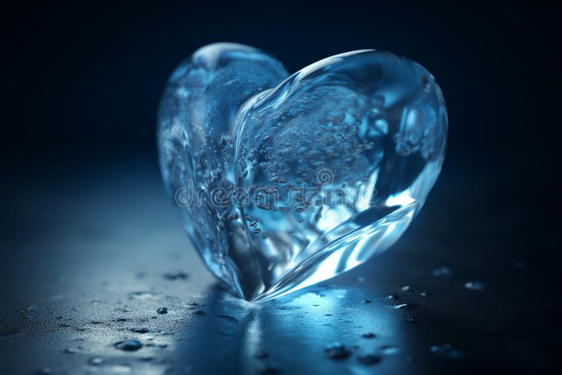 A Heart Made of Ice on a Blue Background. Cold Love Concept, Unrequited