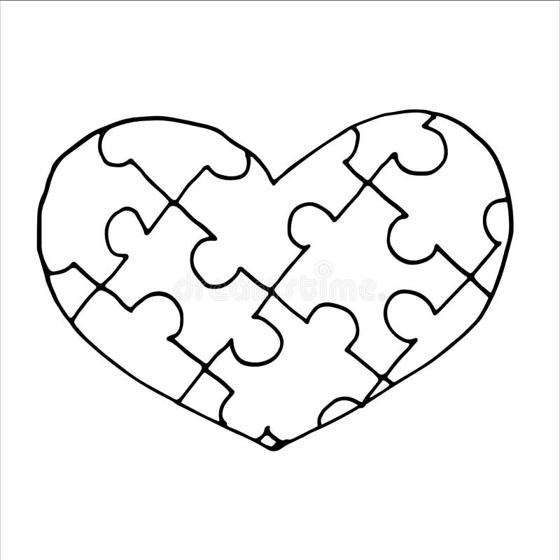 Heart Puzzle Piece Outline Stock Illustrations – 89 Heart Puzzle Piece