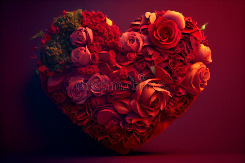Heart Made Out of Roses on a Red Background. Generative AI Stock Photo ...