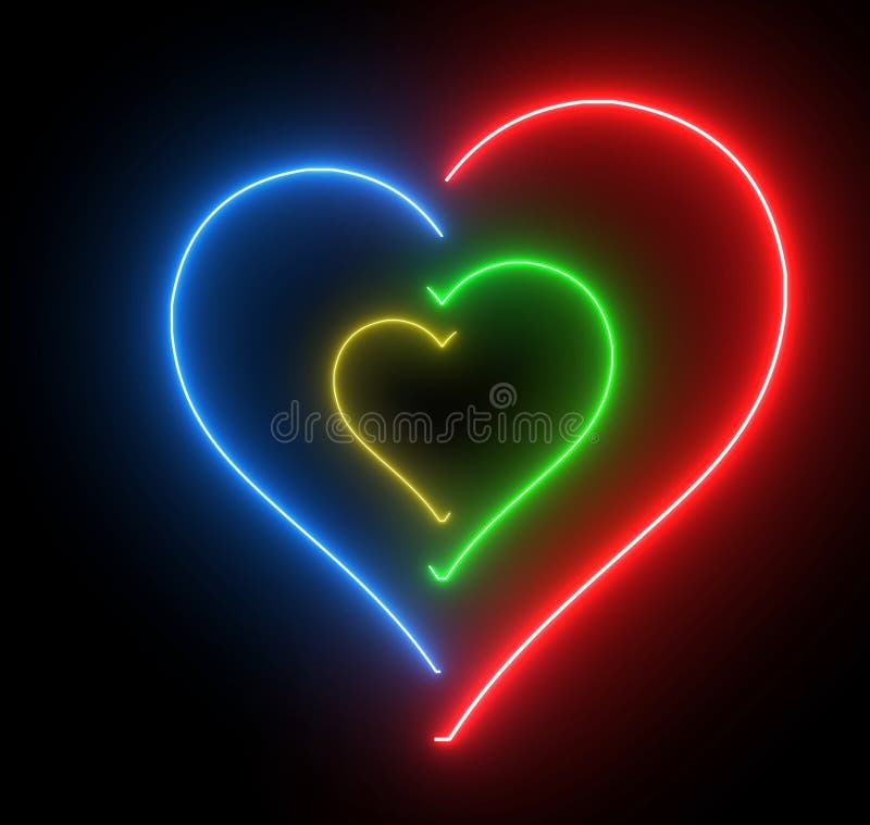 Neon Heart Eye Smiley Face. Glowing Led Light, Smiling Lover Emoji Stock Illustration
