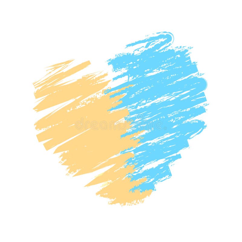 Heart painted with yellow and blue paint. Colors of the Ukrainian flag. The concept of protecting Ukraine from war. vector illustration