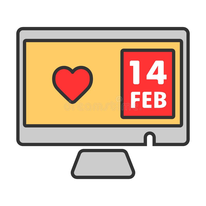 Heart on pc screen vector icon. 14 February or Valentine day. Color illustration on white background stock illustration Heart on pc screen vector icon. 14 February or Valentine day. Color illustration on white background stock illustration