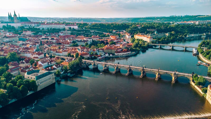 The heart of Prague - a bird`s eye view of the Charles Bridge.. Czech Republic.. stock images