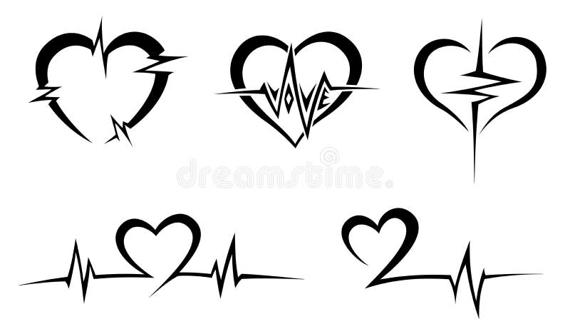 Heart Pulse Tribal Tattoo Set Stock Vector - Illustration of love, curve:  153146318