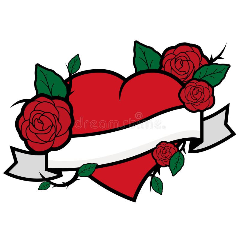 Heart, roses and banner stock vector. Illustration of ...