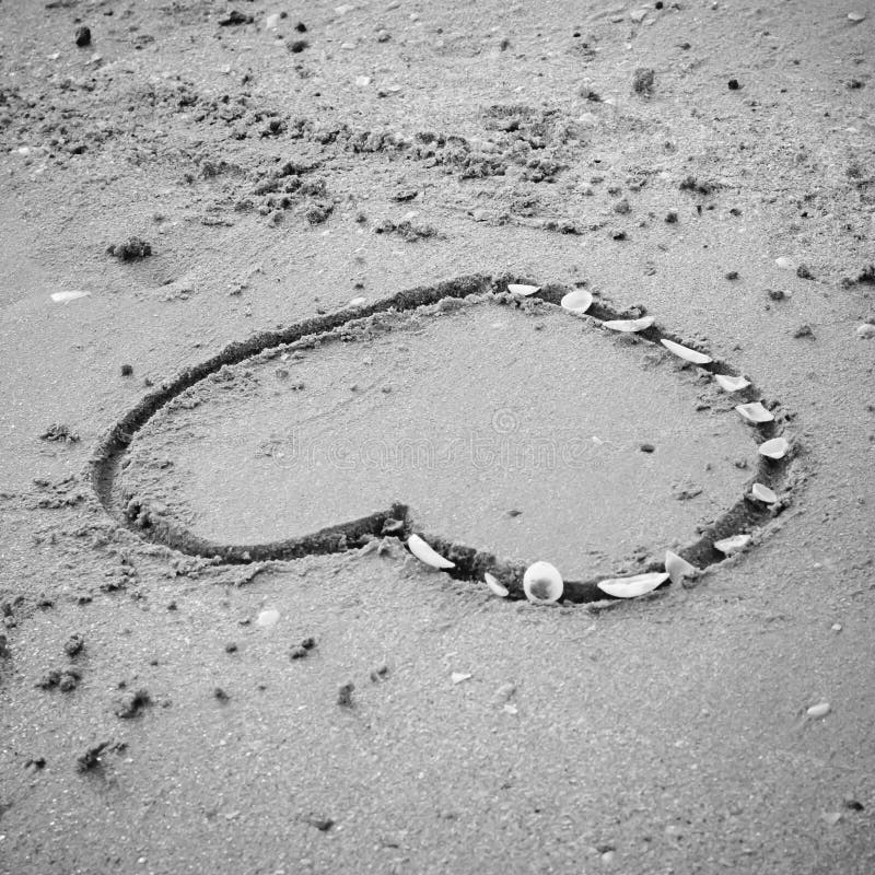 A Heart on the Sand in the Beach Black and White Color Tone Styl Stock ...