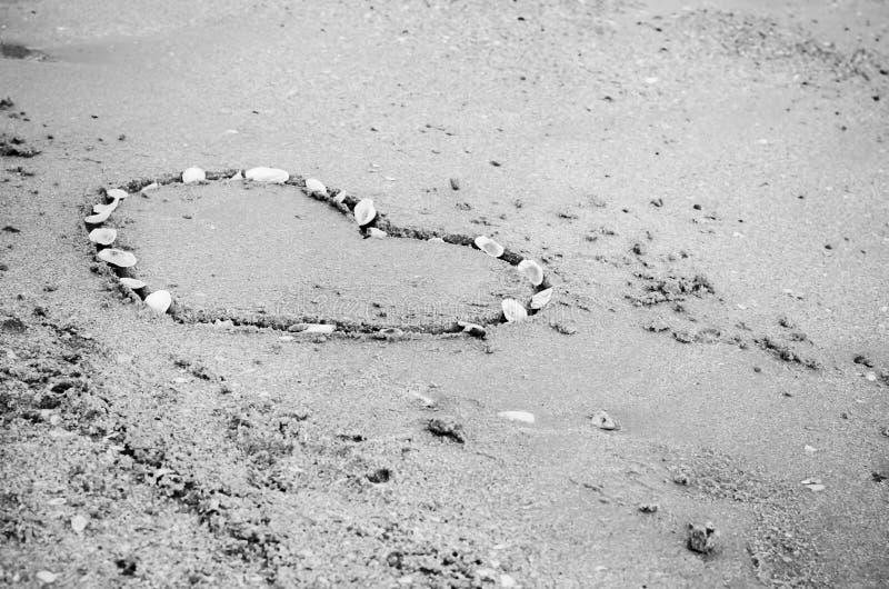 A Heart on the Sand in the Beach Black and White Color Tone Styl Stock ...