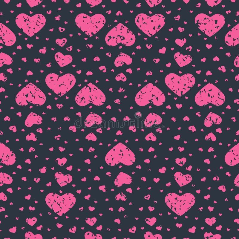 Heart seamless pattern for package and holiday anniversary wedding, grunge texture scratch fading stock illustration