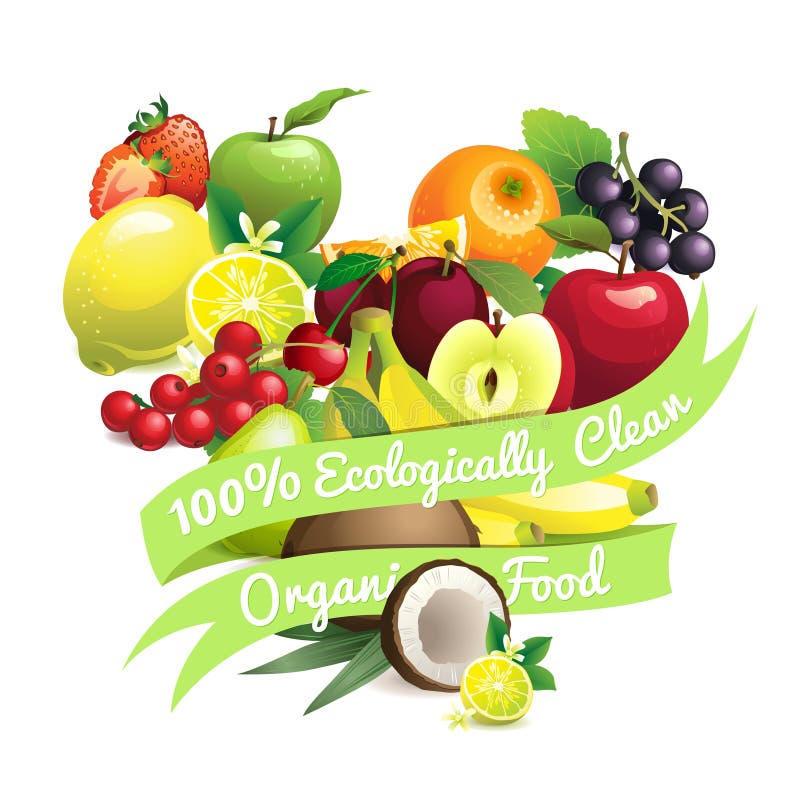 Heart shape contains different fruits with ribbon label. Vector Illustration of Heart shape contains different fruits with ribbon label 100% ecologically clean vector illustration Heart shape contains different fruits with ribbon label. Vector Illustration of Heart shape contains different fruits with ribbon label 100% ecologically clean vector illustration