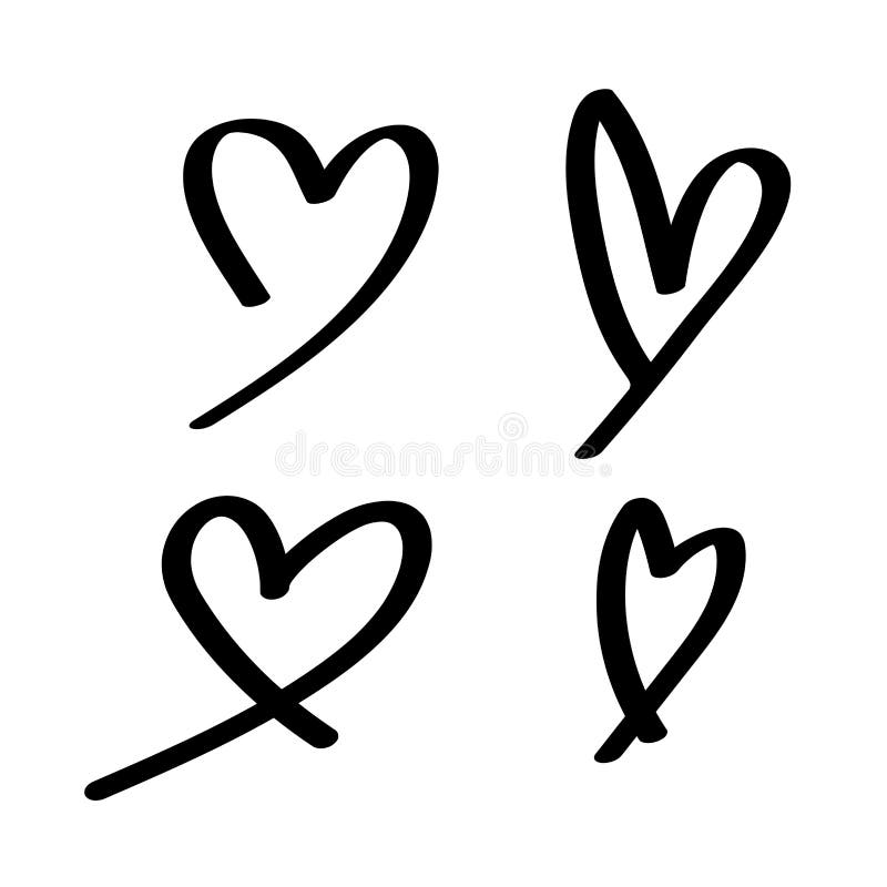 Heart shape doodle line black isolated on white, heart shape art line sketch brush for valentine, heart shape sign with hand drawn royalty free illustration