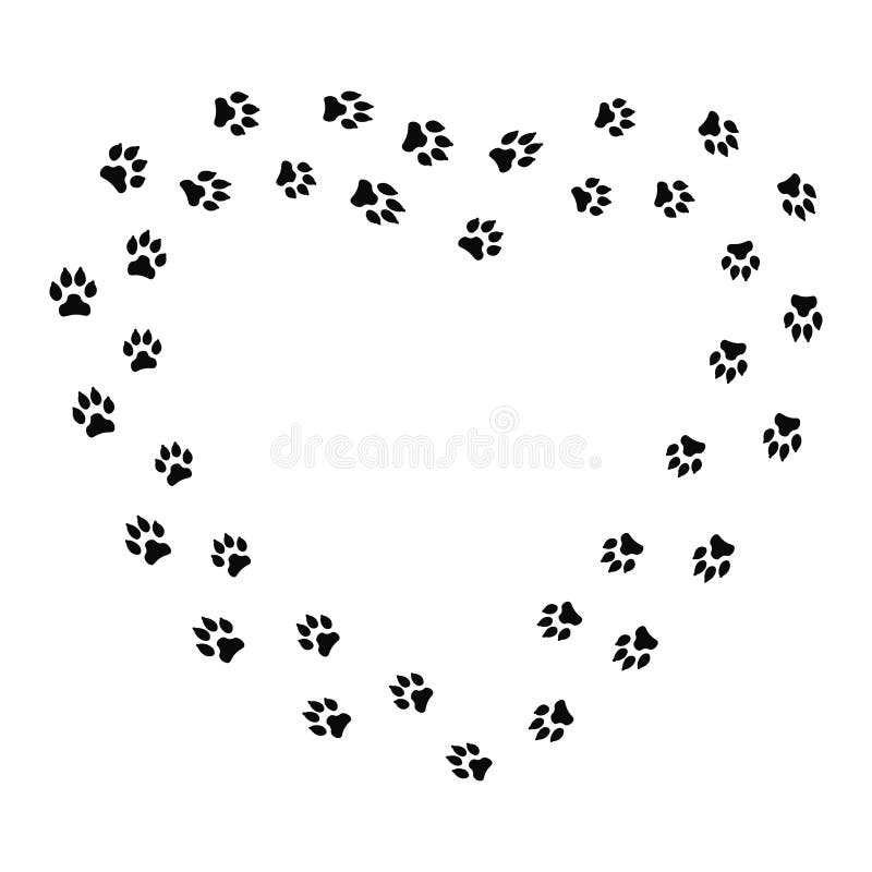 Heart shape frame with black dog track isolated on white background vector illustration Heart shape frame with black dog track isolated on white background vector illustration