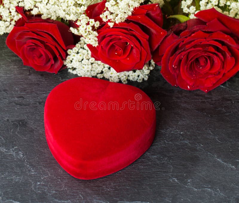 Heart Shape Gift Box, and Red Roses Bouquet Stock Image Image of colour, romantic 50320127