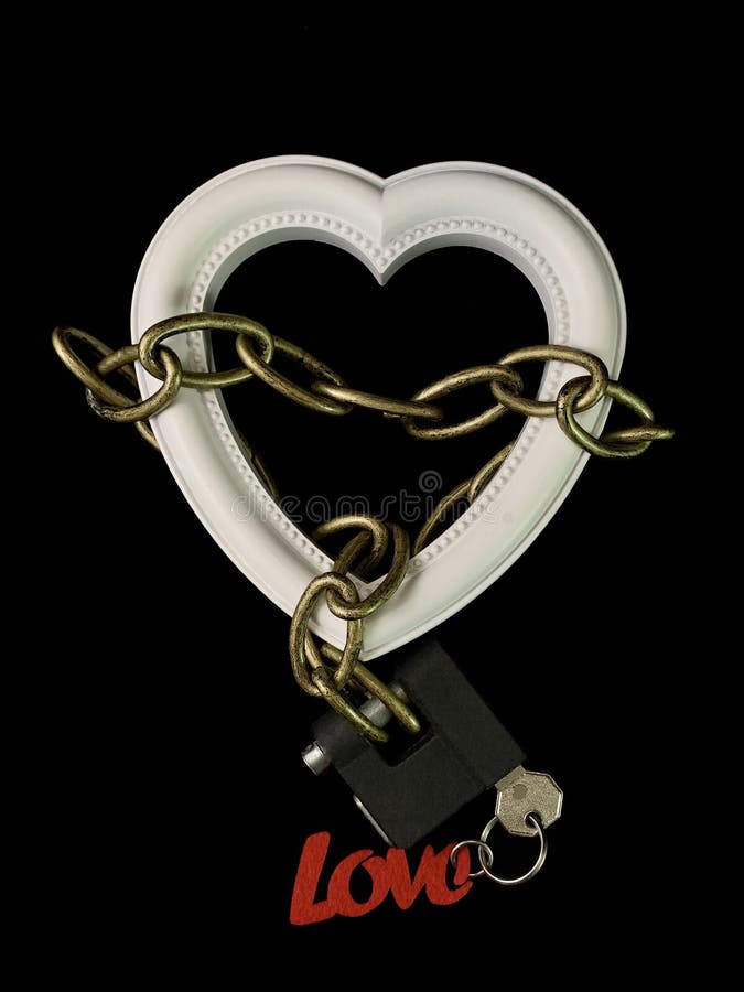 Heart Shape Locked by a Lock on a Chain, Black Background. the White Heart  is Chained and Locked Stock Photo - Image of castle, eternity: 172366184