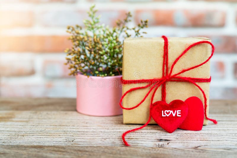 Heart shape with LOVE word, Gift box and flower, copy space for texting stock image Heart shape with LOVE word, Gift box and flower, copy space for texting stock image