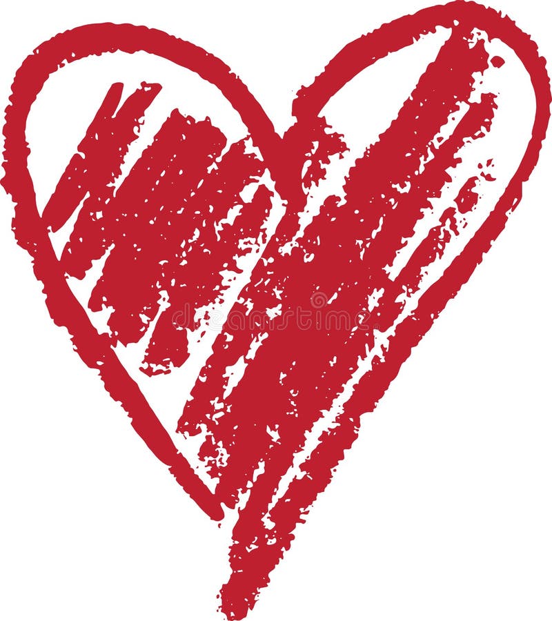 Heart Shape Outline Drawn with a Wax Crayon Isolated Over the White Background Stock Vector