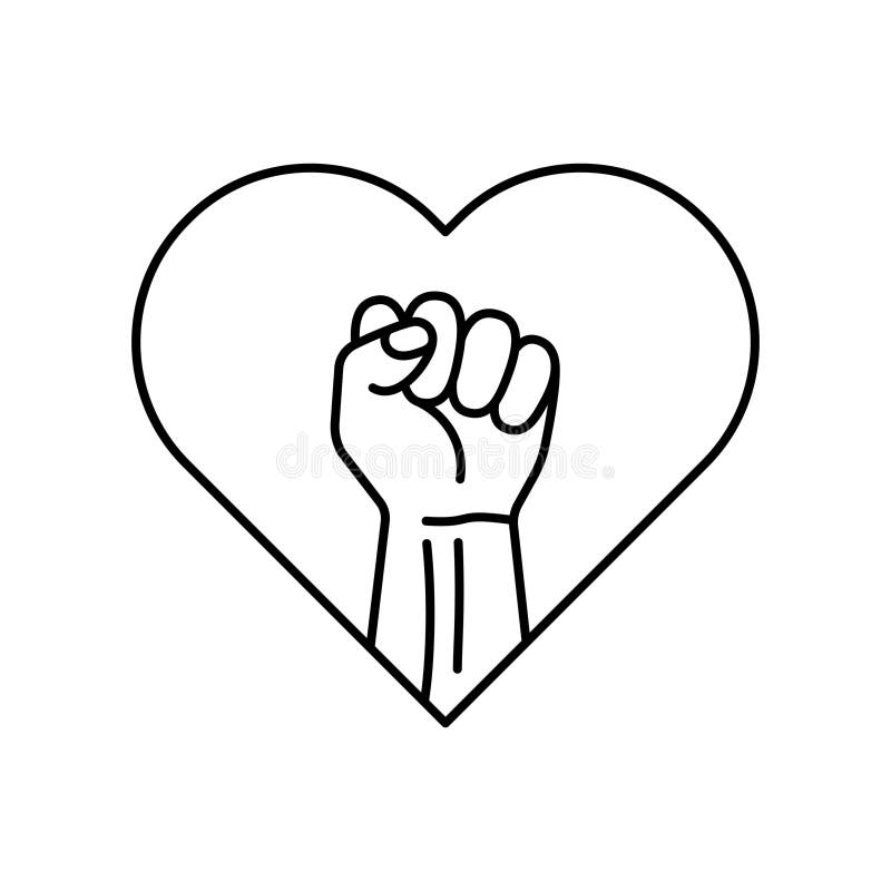 Heart Shape and Raised Fist. Clenched Fist Symbol Stock Vector