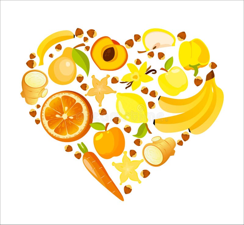 Heart shape of red fruits and vegetables. Healthy nutrition organic vector illustration. royalty free illustration Heart shape of red fruits and vegetables. Healthy nutrition organic vector illustration. royalty free illustration