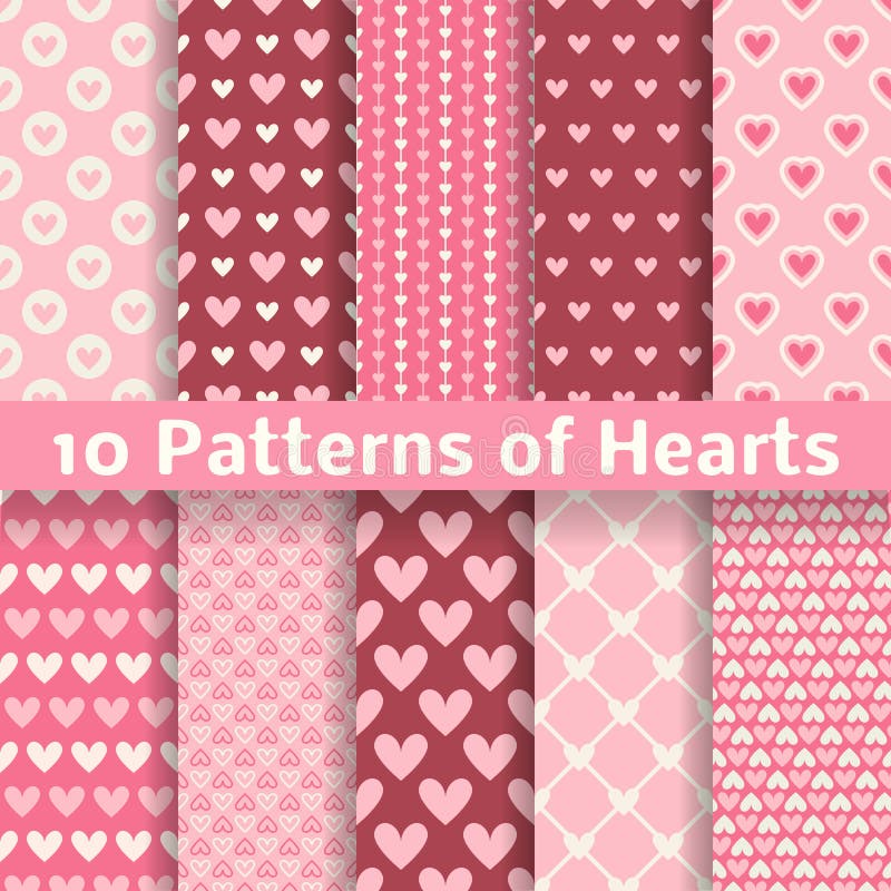 Heart shape vector seamless patterns (tiling)