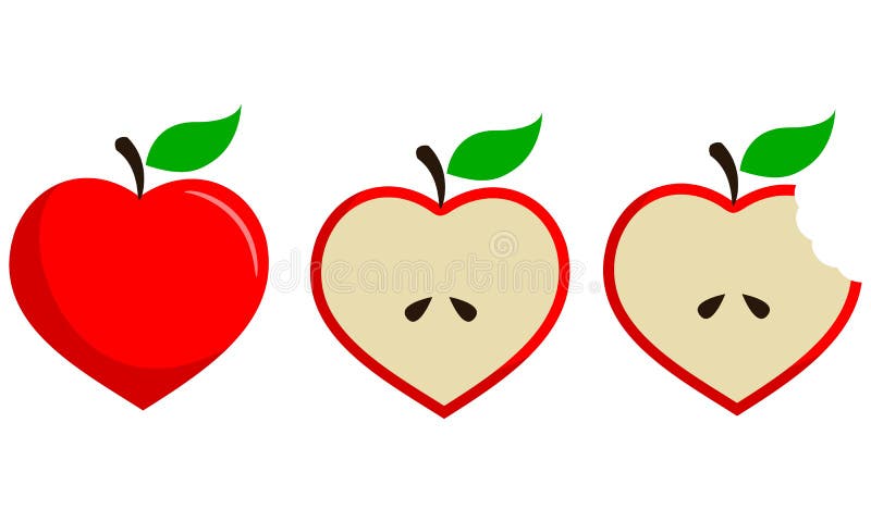 Heart Shaped Apple Fruit Vector Set In Three Steps Stock Vector - Illustration of emblem, icon ...