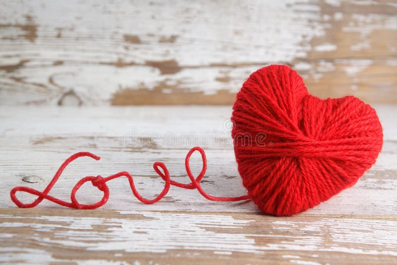 Heartshaped Ball of Yarn, with Words of Love Stock Photo Image of