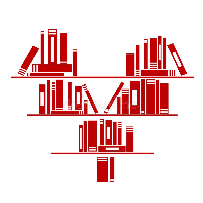 Heart shaped book shelf with books, love books concept. Shaped gift vectors