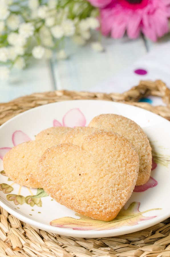 Heartshaped Butter Cookies with Sugar. Stock Photo Image of birthday