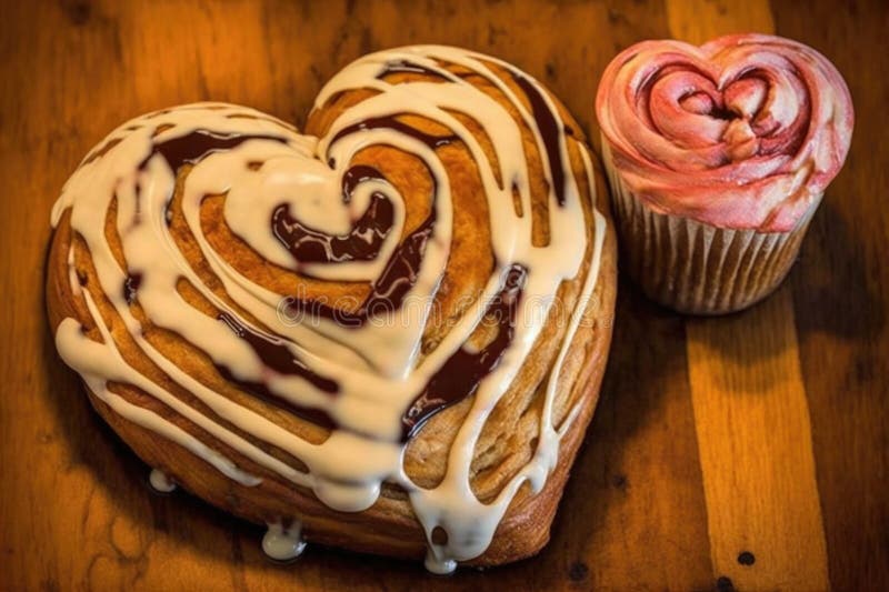 Heartshaped Cinnamon Roll with Drizzled Icing and Heart Cookie Cutout