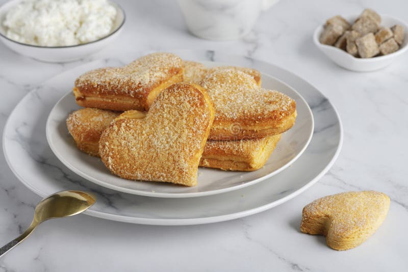 Heartshaped Cottage Cheese Biscuits for Breakfast Stock Image Image