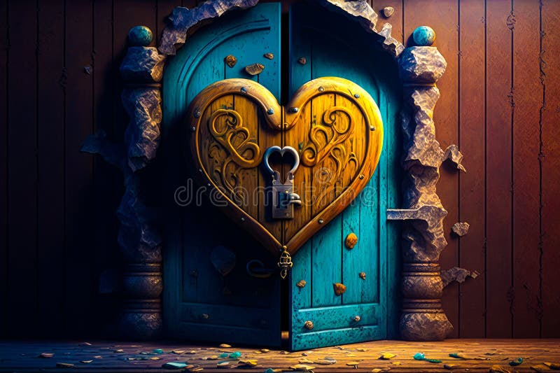 Heart Shaped Door with Key in it. Generative AI Stock Image Image of