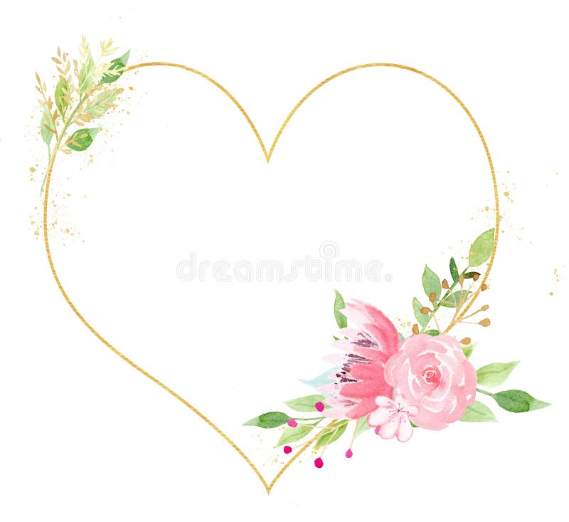 Heart shaped elegant floral frame watercolor raster illustration