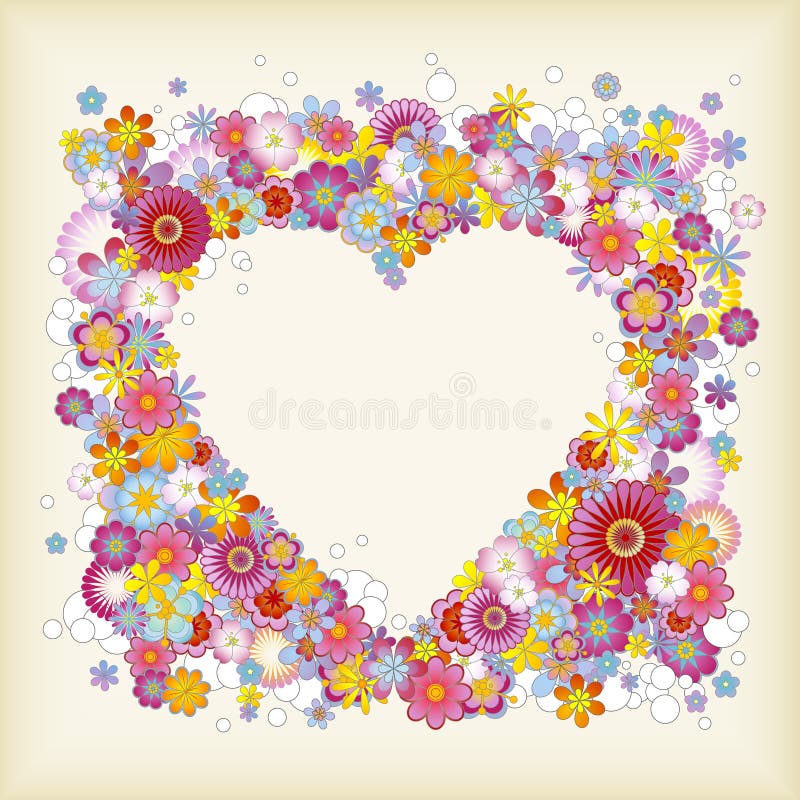 Heart-shaped floral frame vector illustration