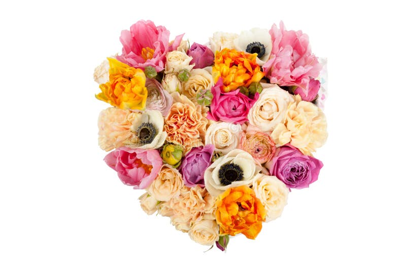 Heart shaped flower bouquet isolated on white background