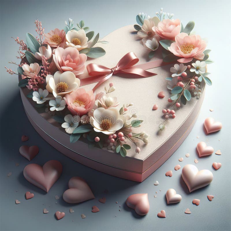 Heart shaped gift box with flowers stock illustration