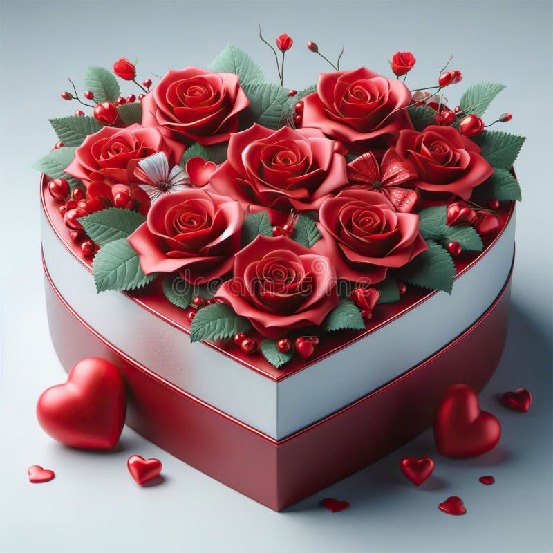 Heart shaped gift box with flowers royalty free illustration