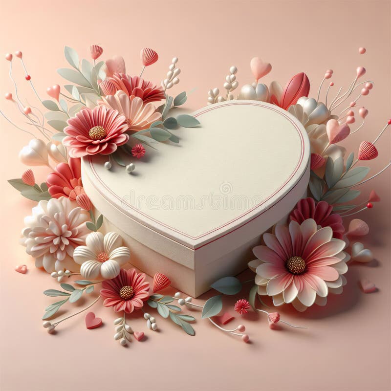 Heart shaped gift box with flowers royalty free illustration