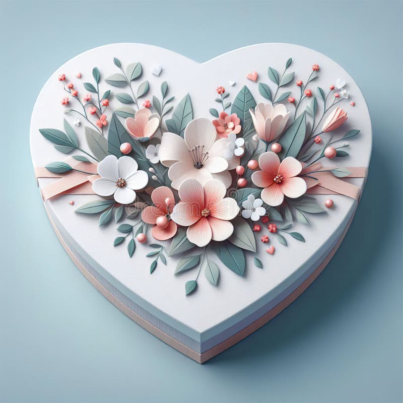 Heart shaped gift box with flowers stock illustration