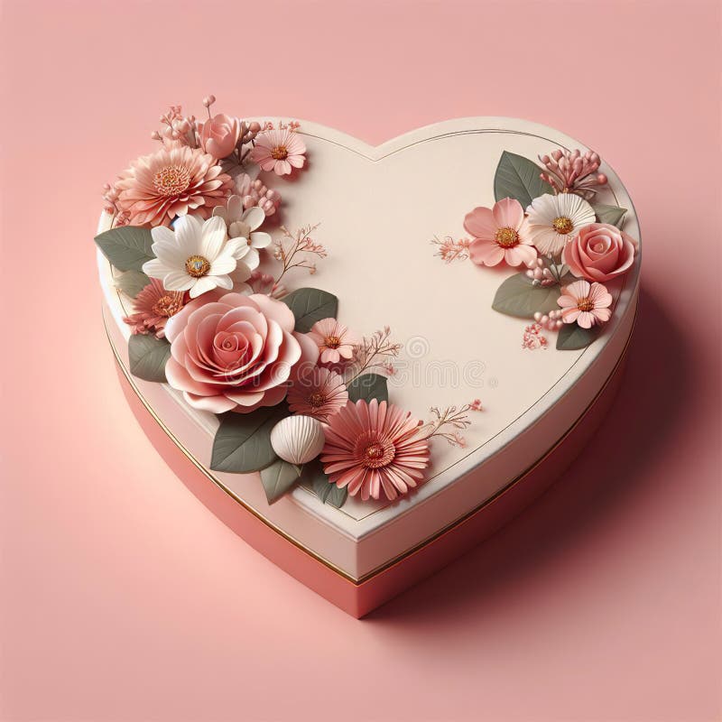 Heart shaped gift box with flowers royalty free illustration