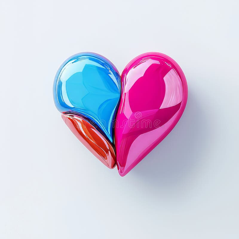 A heart-shaped holographic neon light figure displayed on a transparent background. stock illustration