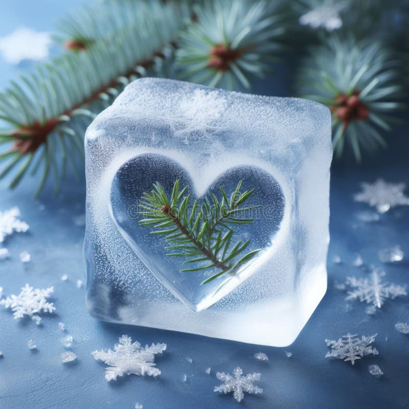 Christmas tree in ice cube 3d render Stock Photo - Alamy