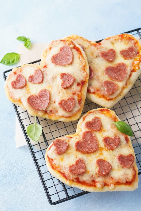 Heart Shaped Mini Pizzas for Valentines Day Stock Image - Image of ...