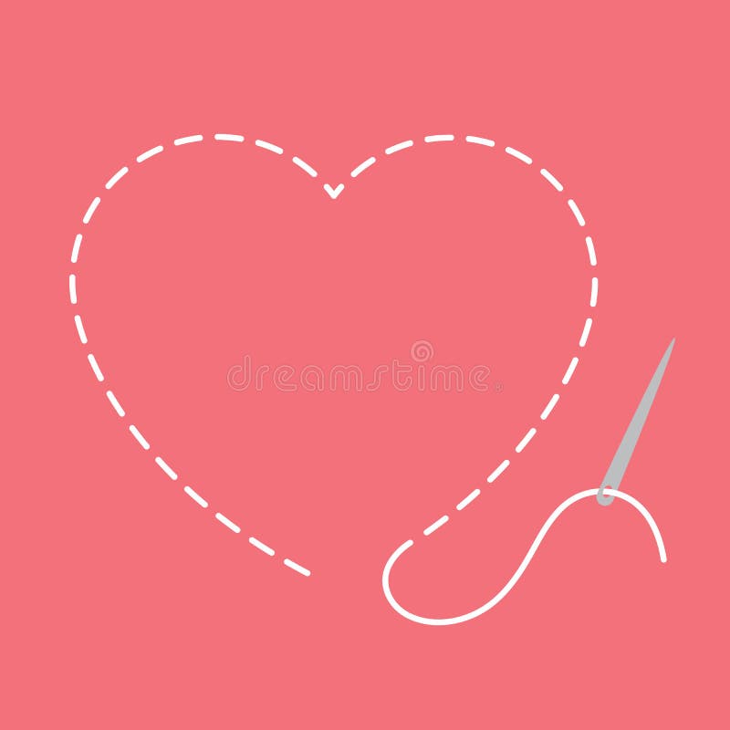 Heart With A Needle Thread Icon For Design On White. Vector