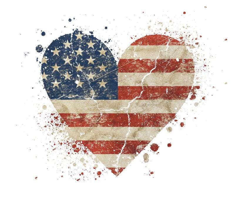 Heart shaped old grunge vintage American US flag