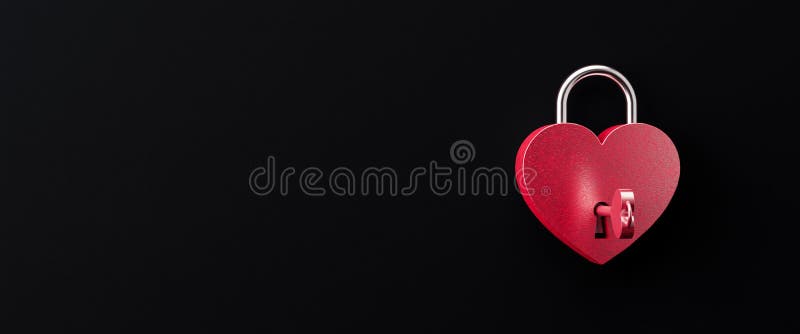 Heart Shaped Padlock on Black Background with Copy Space. Valentines Day  Love Concept 3d Render Stock Illustration - Illustration of emotion, open:  166969164